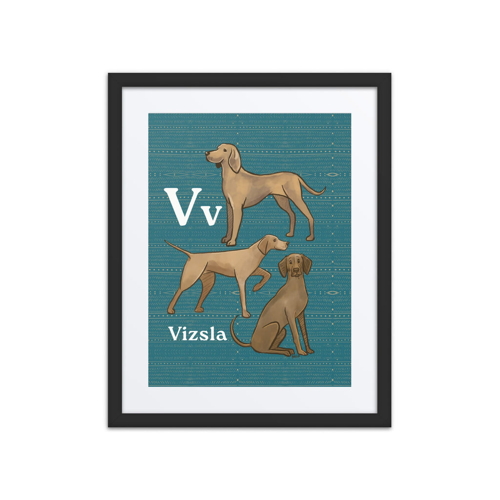 Print Material Black / 16″×20″ V is for Vizsla - Framed Dog Alphabet Print for Kids Room