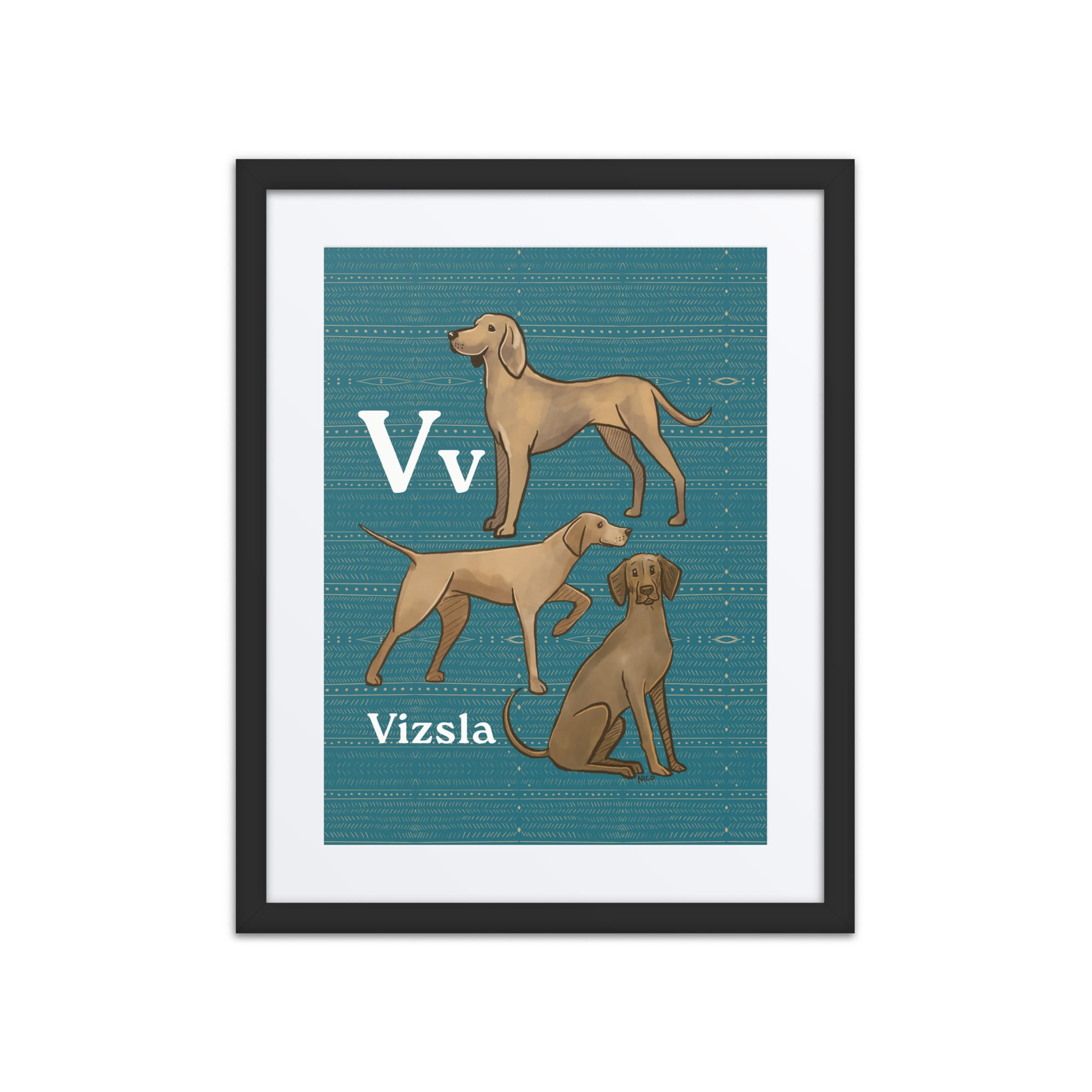 Print Material Black / 16″×20″ V is for Vizsla - Framed Dog Alphabet Print for Kids Room