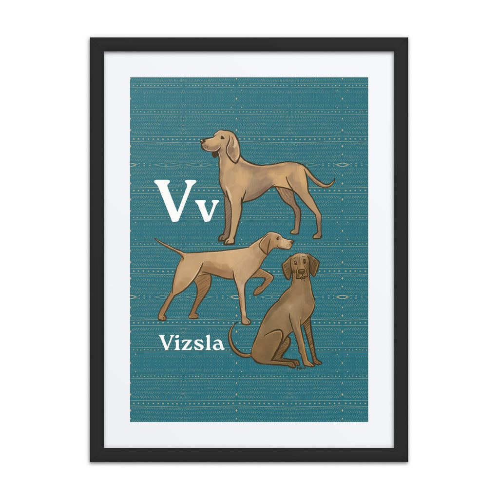 Print Material Black / 18″×24″ V is for Vizsla - Framed Dog Alphabet Print for Kids Room