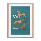 Print Material Red Oak / 18″×24″ V is for Vizsla - Framed Dog Alphabet Print for Kids Room