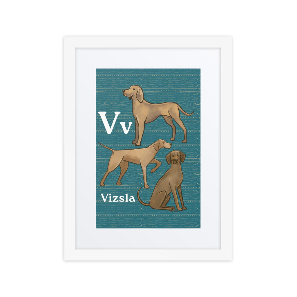 Print Material White / 12″×16″ V is for Vizsla - Framed Dog Alphabet Print for Kids Room