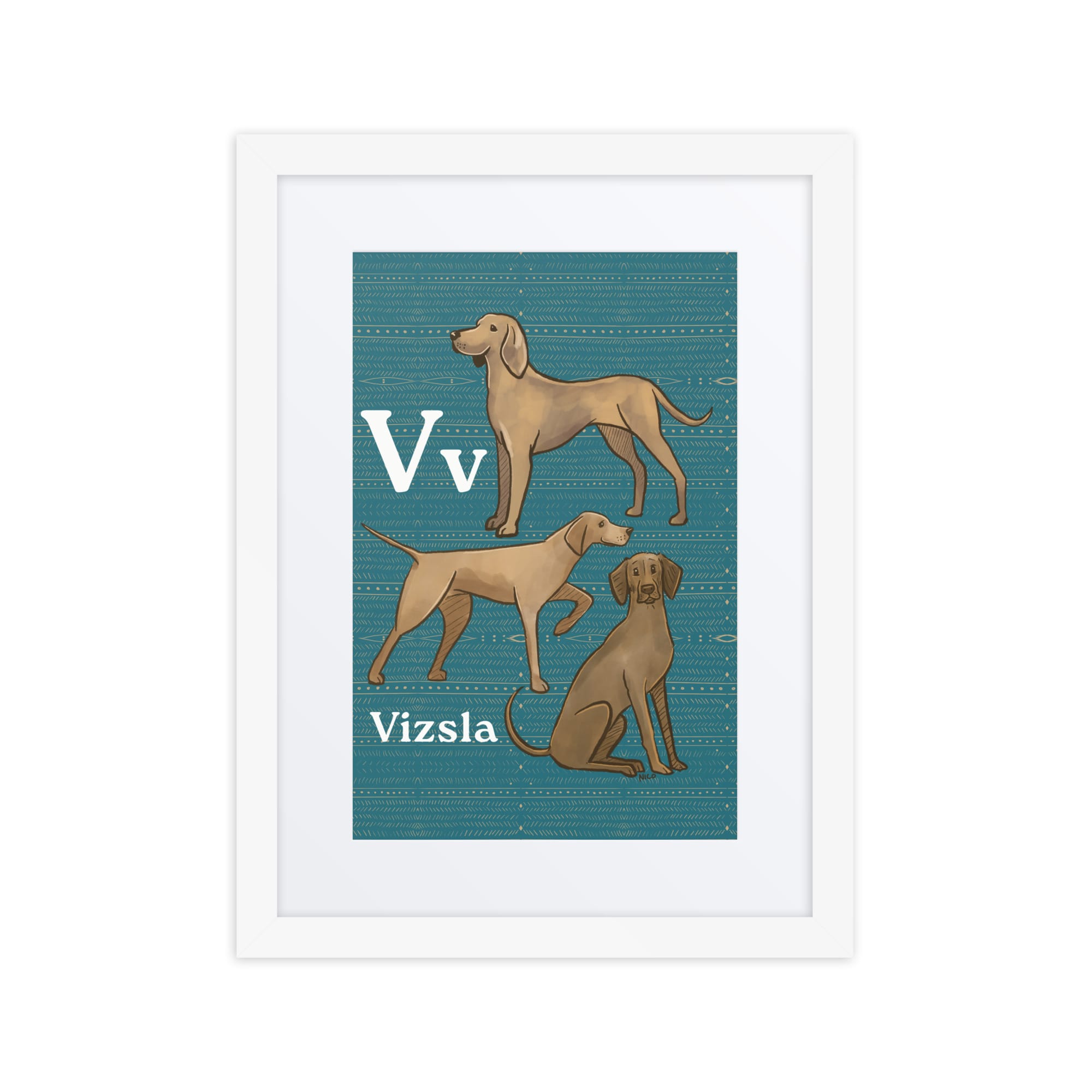 Print Material White / 12″×16″ V is for Vizsla - Framed Dog Alphabet Print for Kids Room