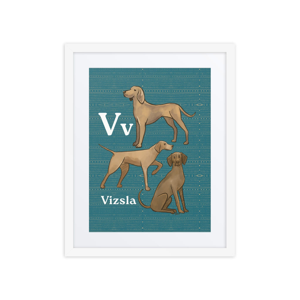 Print Material White / 16″×20″ V is for Vizsla - Framed Dog Alphabet Print for Kids Room