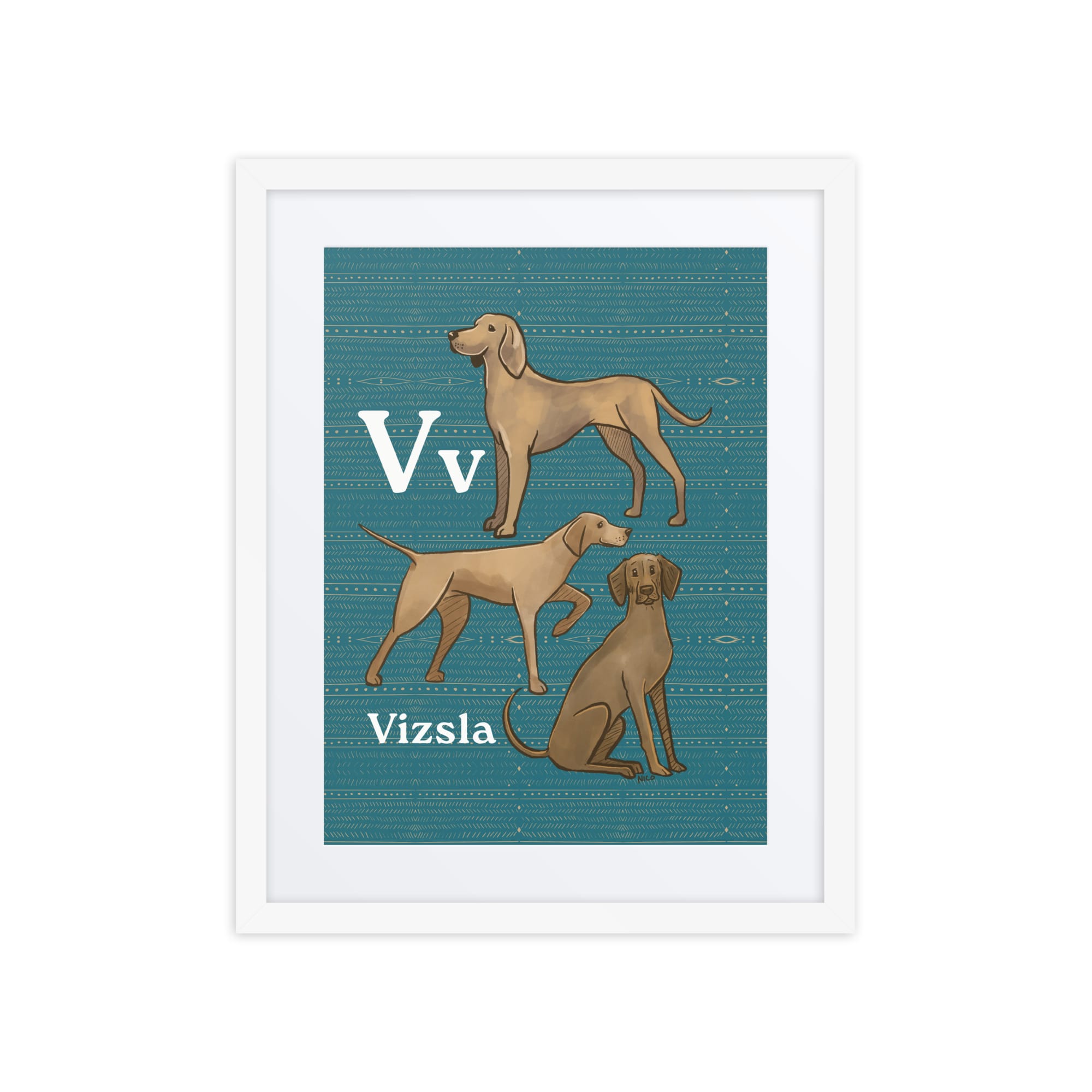 Print Material White / 16″×20″ V is for Vizsla - Framed Dog Alphabet Print for Kids Room