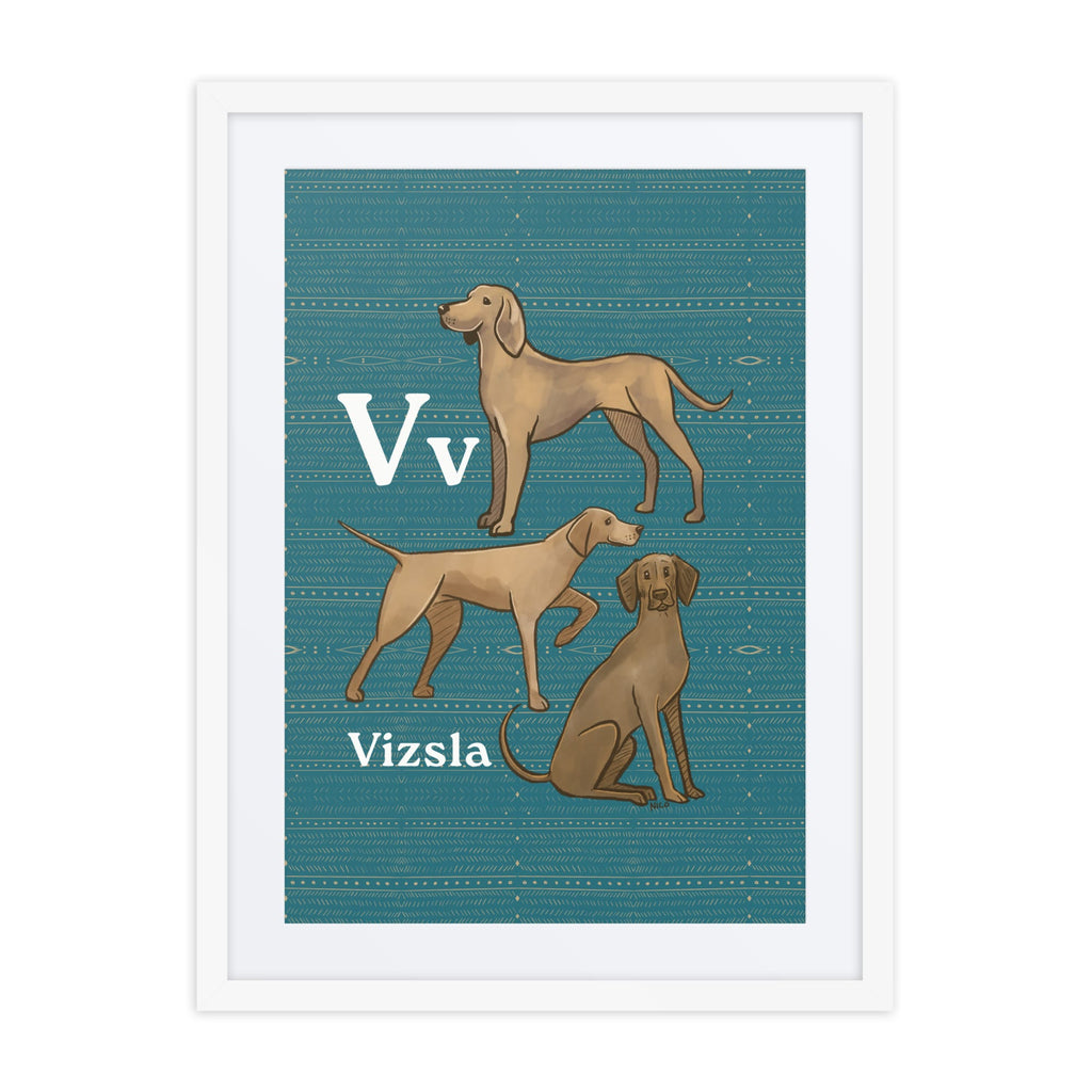 Print Material White / 18″×24″ V is for Vizsla - Framed Dog Alphabet Print for Kids Room