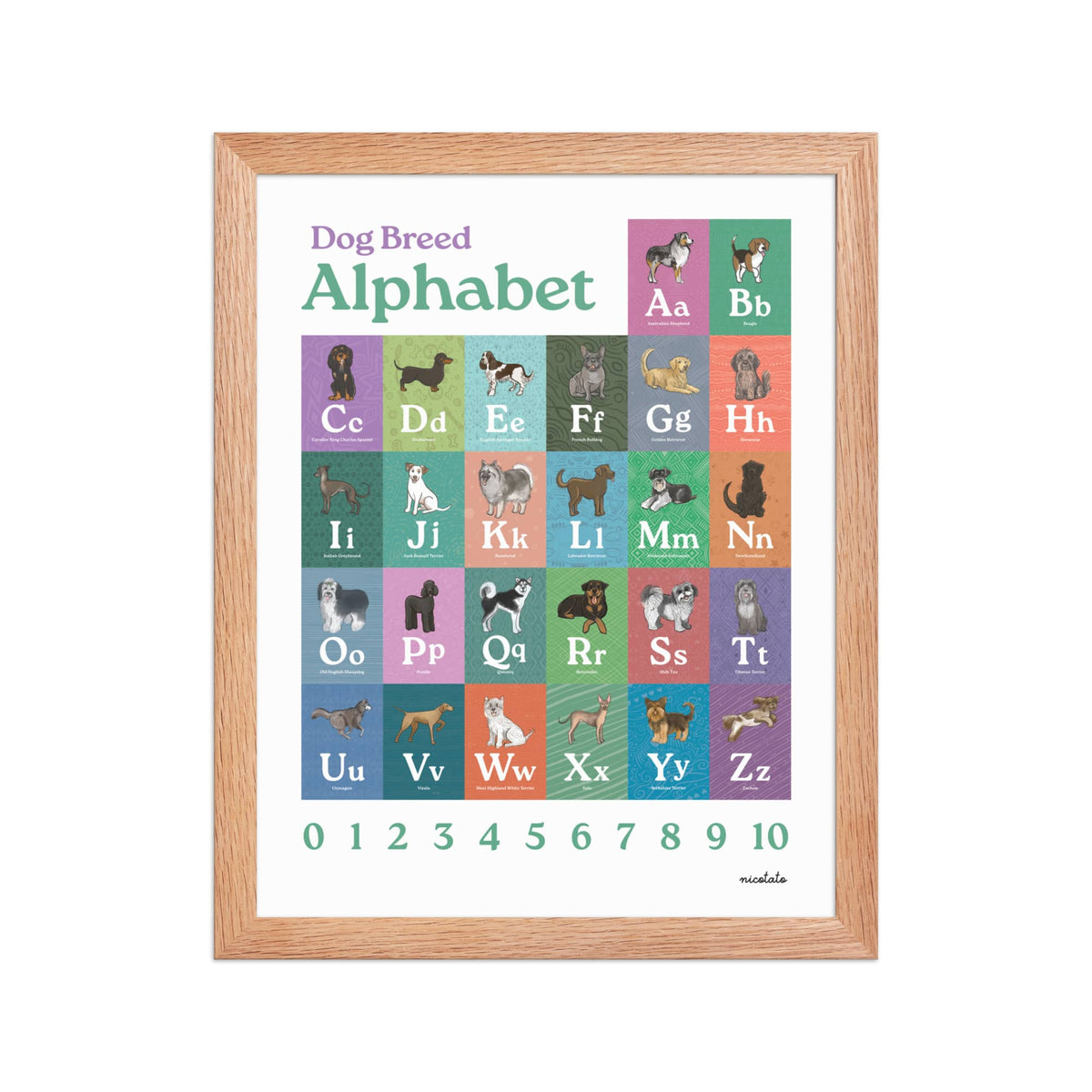 Red Oak / 11″×14″ Dog Breed Alphabet Framed Art Print