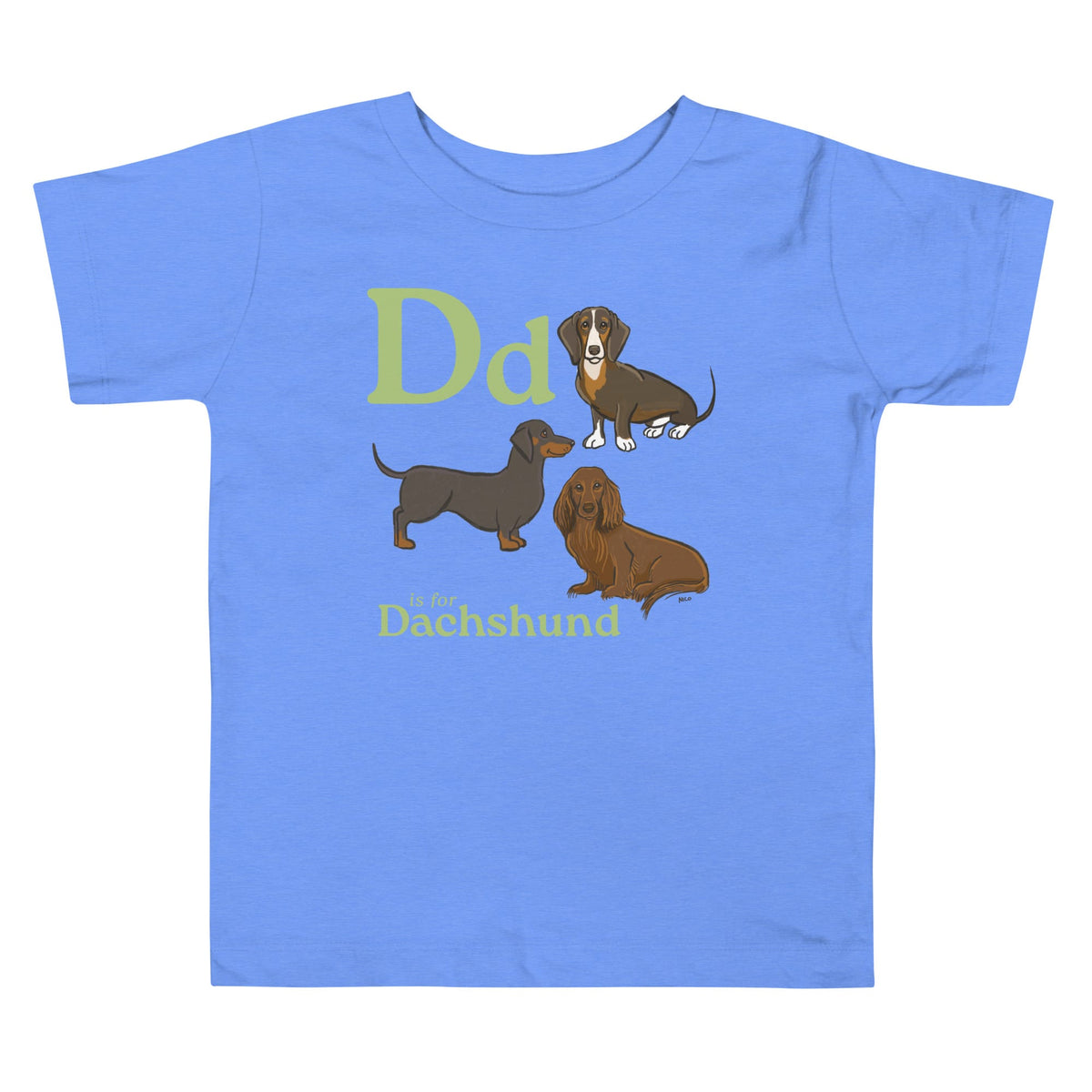 T-SHIRT Heather Columbia Blue / 2T D is for Dachshund Toddler Short Sleeve Tee
