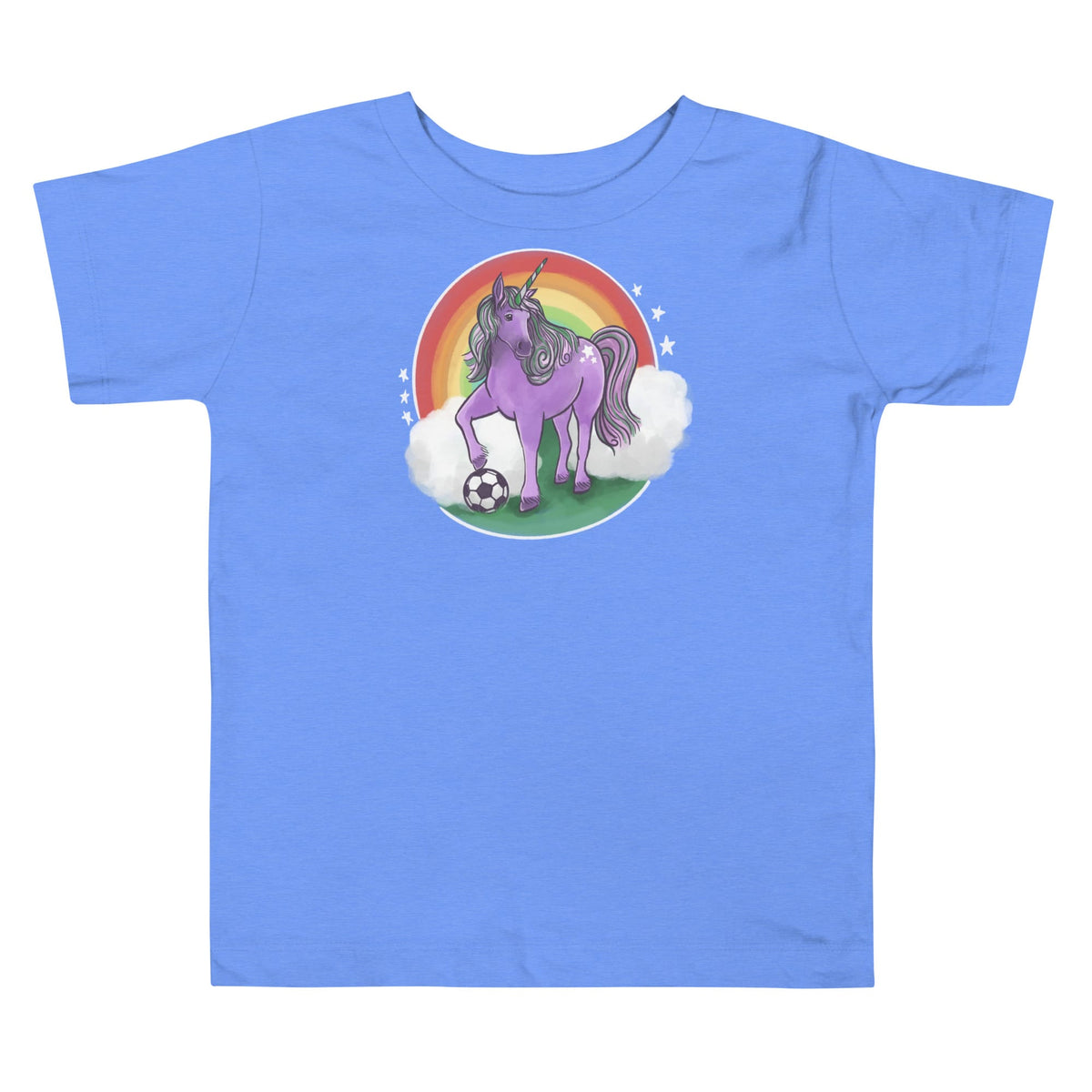 T-SHIRT Heather Columbia Blue / 2T Soccer Unicorn Toddler Short Sleeve Tee